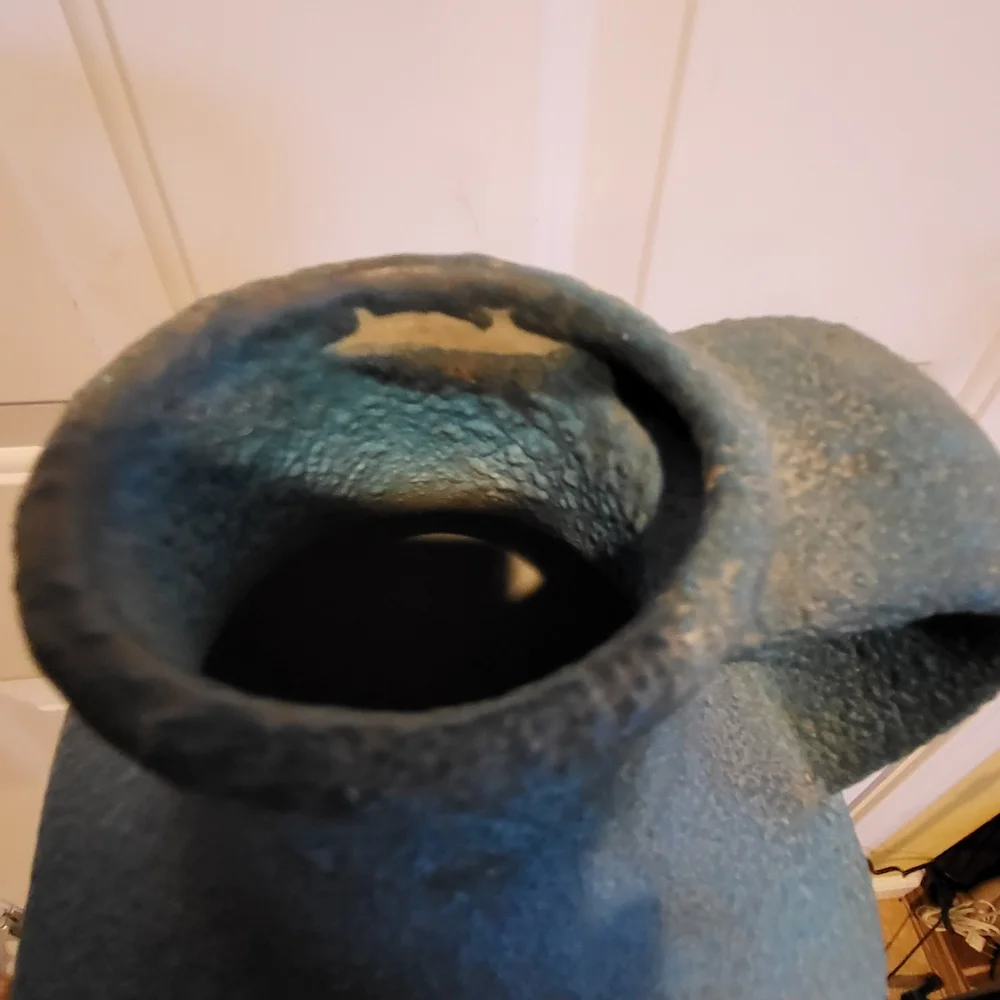 Bitossi Blue 1960s Mid-century Modern Fat Lava Pottery Pitcher Signed